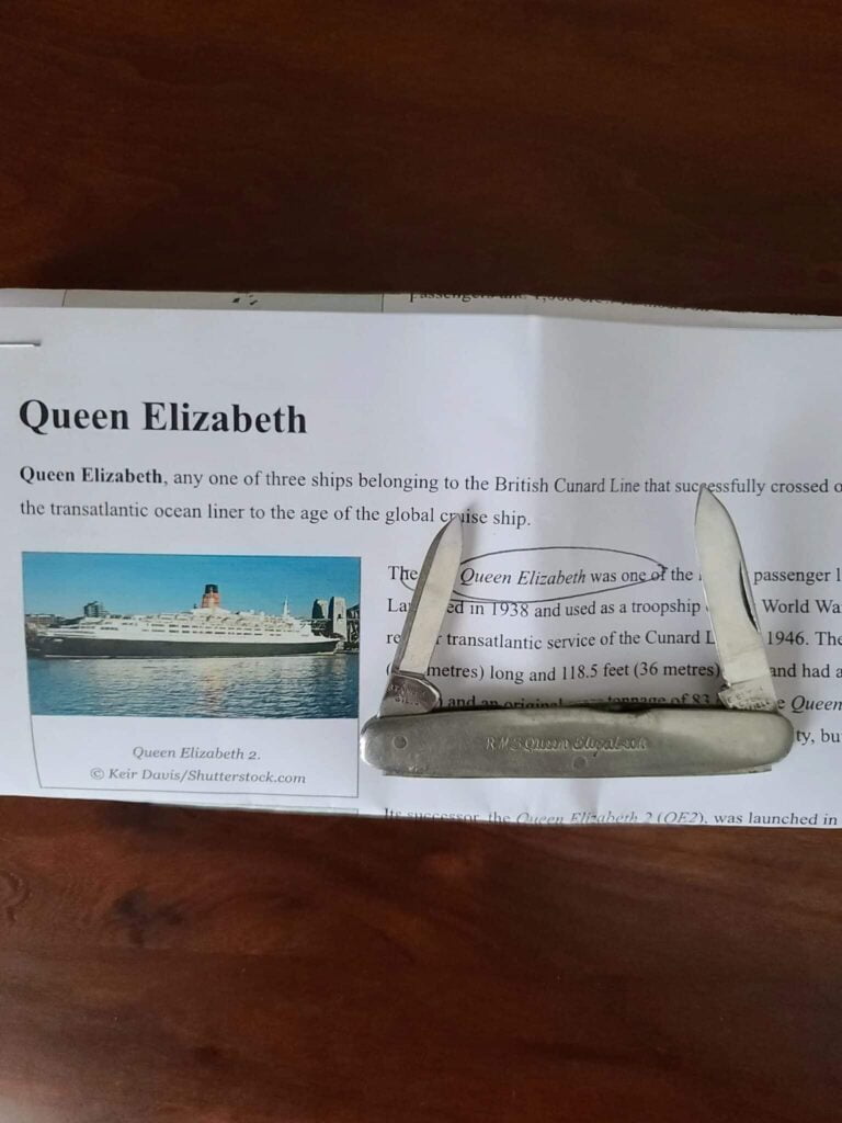 Queen Elizabeth RMS Folder E. Blyge Sheffield RARE knives for sale
