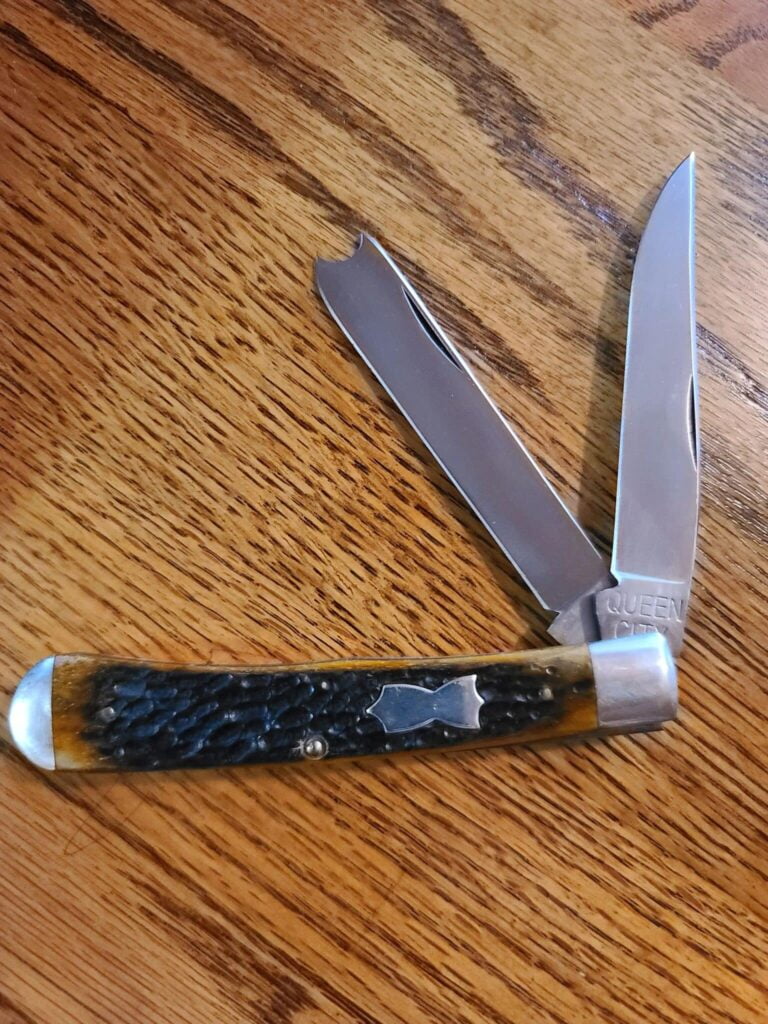 Queen City EO Brown Jigged Bone knives for sale