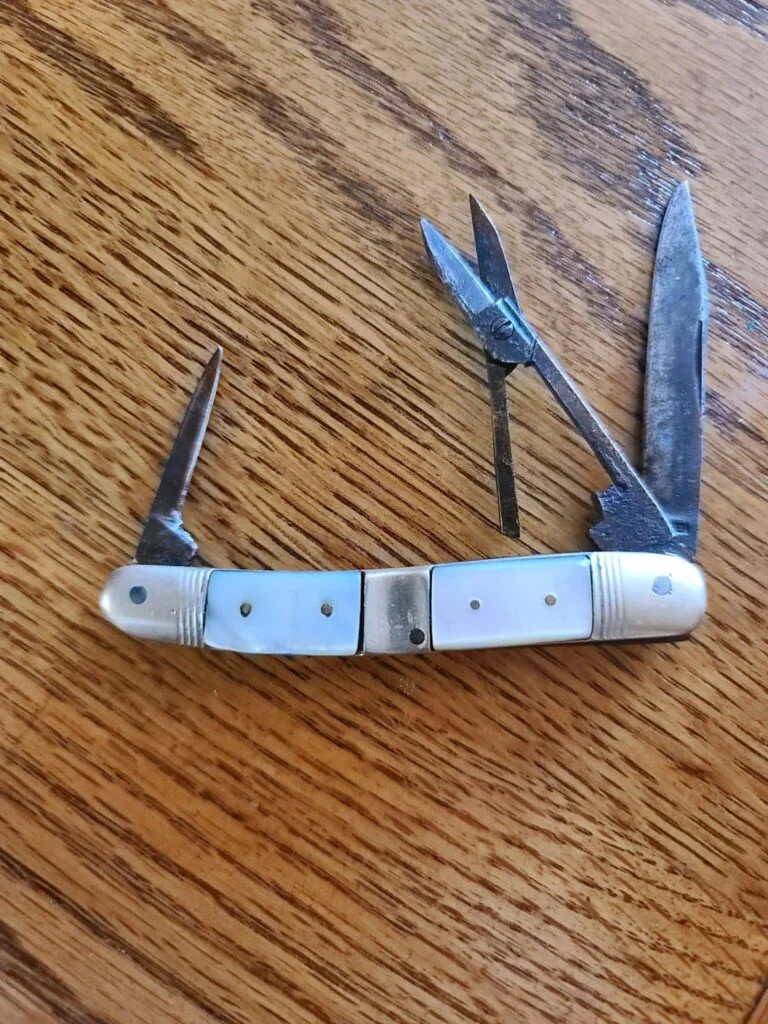 Vintage Solingen Germany MOP Folding Knife with Scissors knives for sale