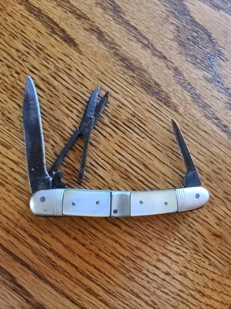 Vintage Solingen Germany MOP Folding Knife with Scissors antique pocket knives for sale