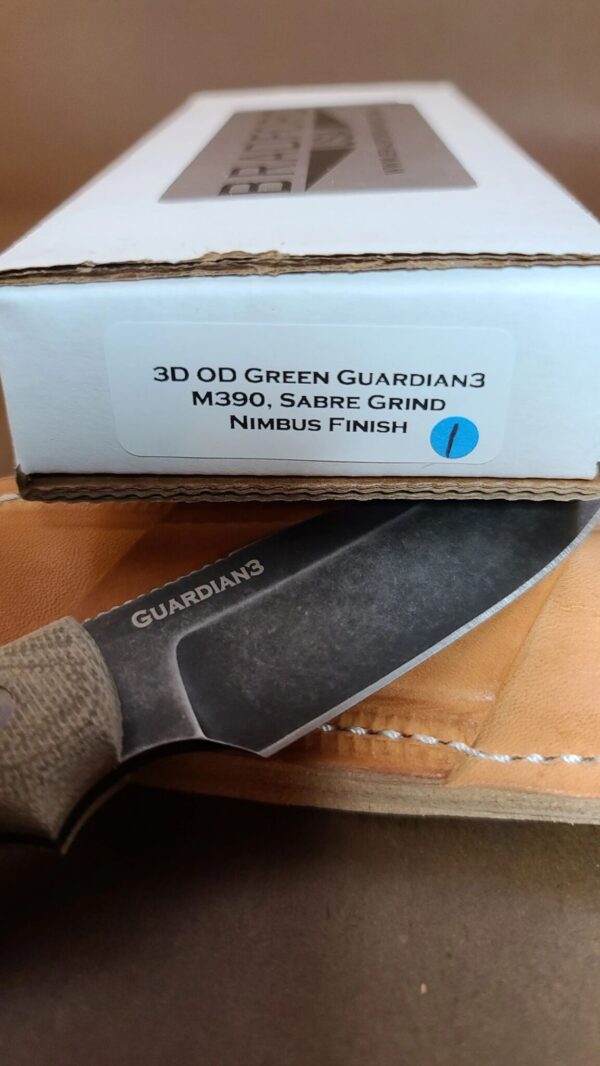 Bradford Gardian 3, 3D OD Green Micarta ,M390, Sabre Grind, Nimbus Finish knives for sale