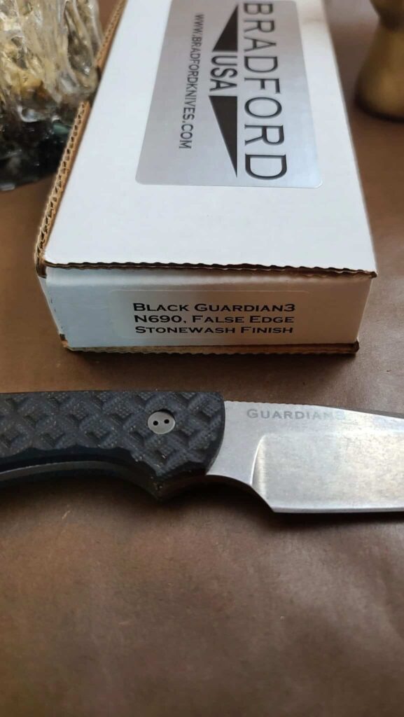 Bradford Gardian 3, Black ,N690, False Edge, Stonewash Finish knives for sale
