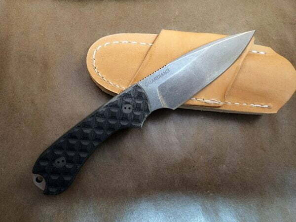 Bradford Gardian 3, Textured Black ,M390, False Edge, Stonewash Finish knives for sale