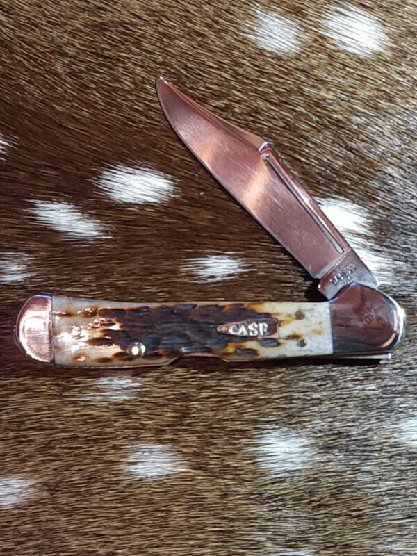 Case #42655 Brown Peach Seed Jigged Mini Coper lock knives for sale