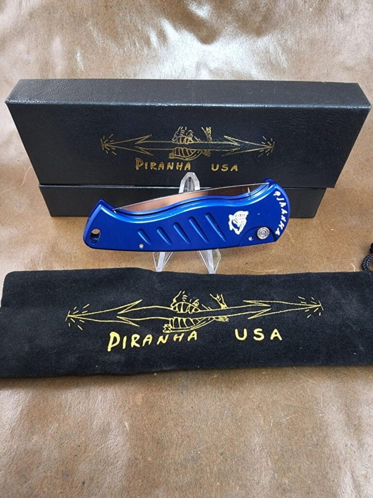 Piranha Fingerling "Blue" Plain 154CM Mirror Polished Blade knives for sale