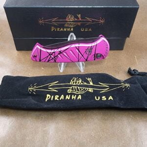 Piranha Fingerling "Pink" Plain 154CM Tactical Black Blade knives for sale