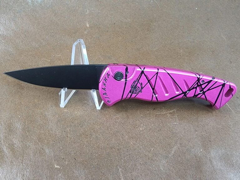 Piranha Fingerling "Pink" Plain 154CM Tactical Black Blade knives for sale