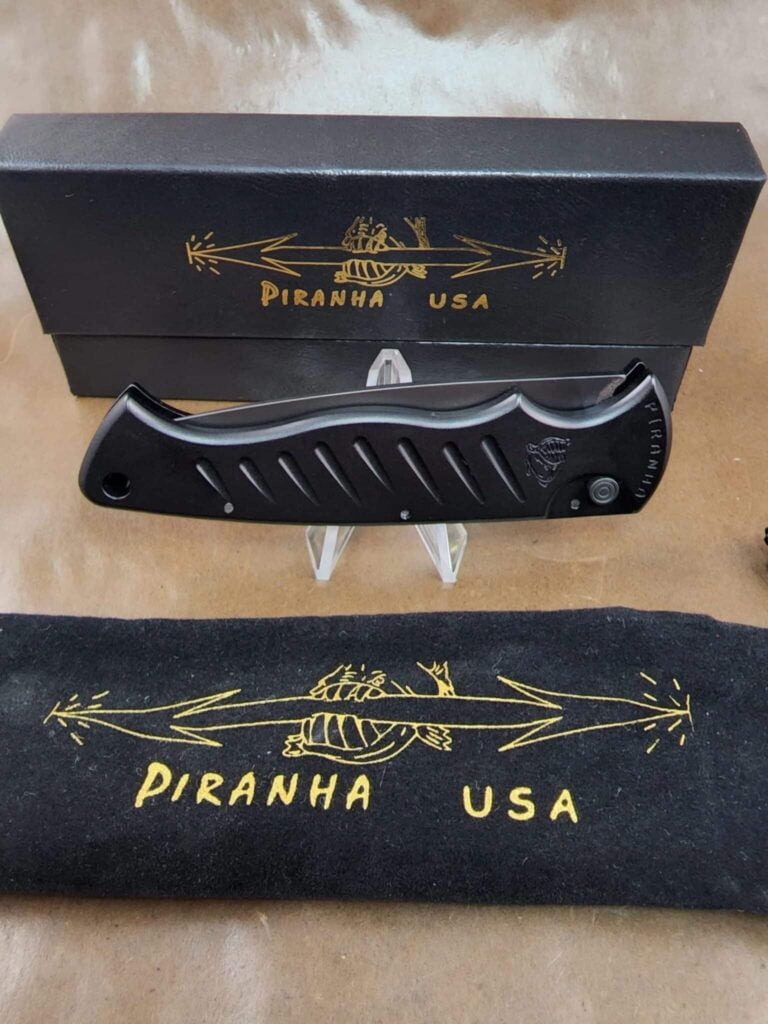 Piranha Pocket "Black" Plain 154CM Tactical Black Blade knives for sale