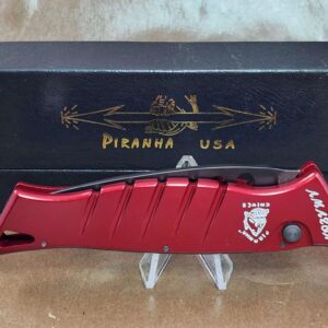 Piranha Amazon "Red" Plain 154CM Tactical Black Blade knives for sale