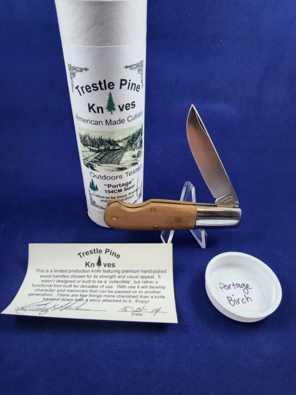 Trestle Pine Knives Portage with Old Growth Birch Handles (moderate blade play) knives for sale