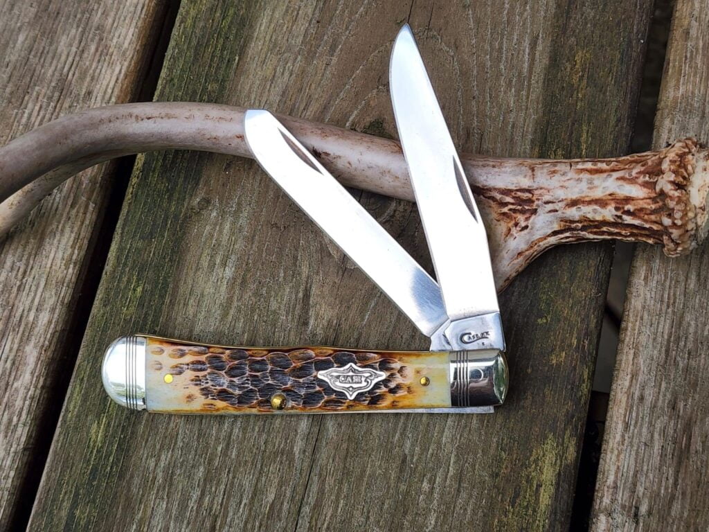 Case No 80254 Burnt Amber Bone Trapper knives for sale