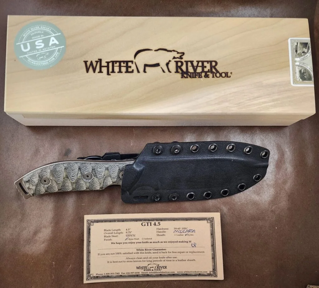 White River Knife & Tool GTI 4.5 Black and Olive Drab Linen knives for sale