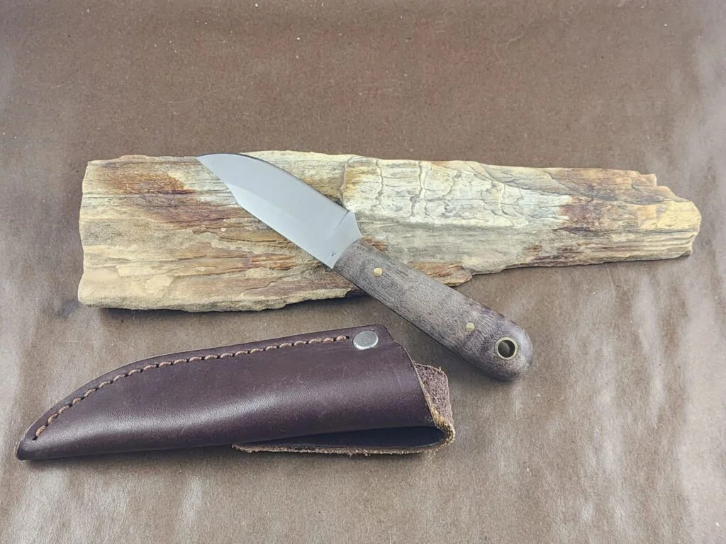 L.T. Wright Frontier Trapper in Dark Curly Maple with Black Liners knives for sale