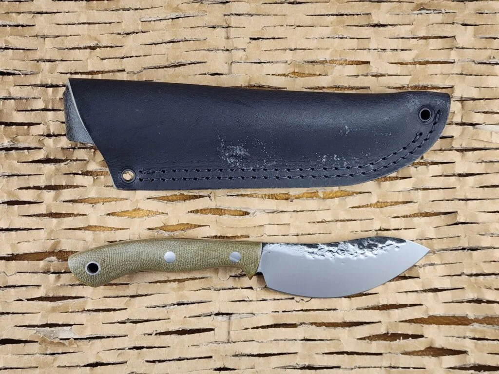 Hand forge little shark custom knife with leather sheath