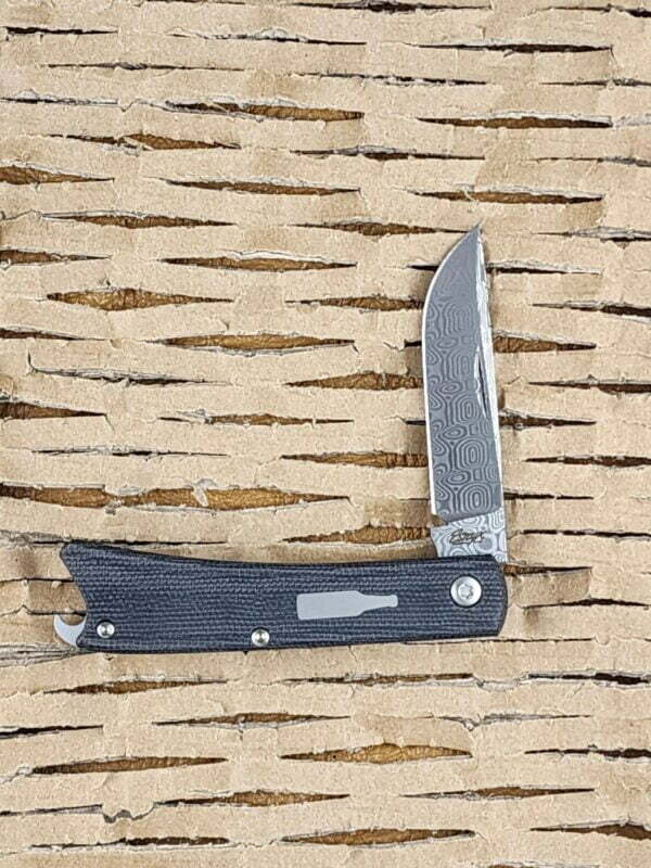 Esnyx Beer Buster Jr. Slip Joint with Black Micarta Inlay in Damascus knives for sale