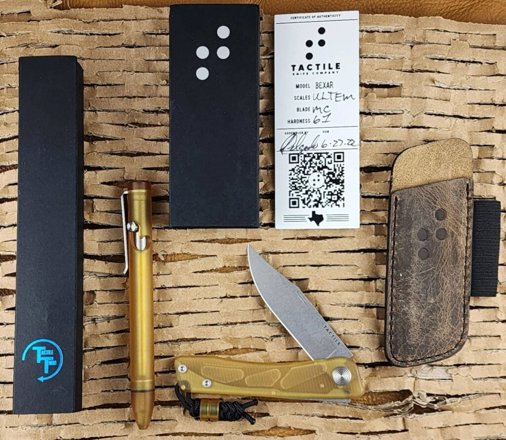 Tactile Knife Co. Bexar - MagnaCut/Ultem set includes Knife, Pen, Sheath, lanyard bead, and certificate of authenticity. knives for sale