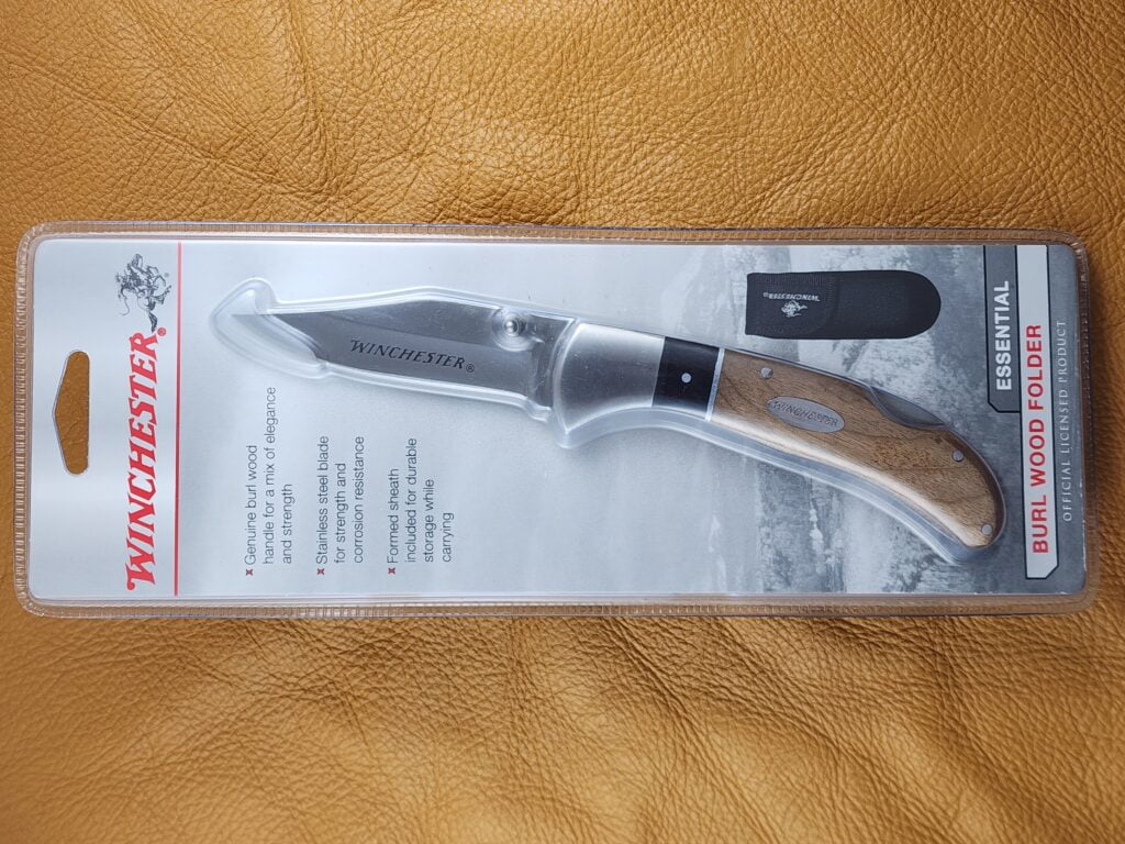 Winchester Genuine Burl SS Lockback folder with Sheath knives for sale