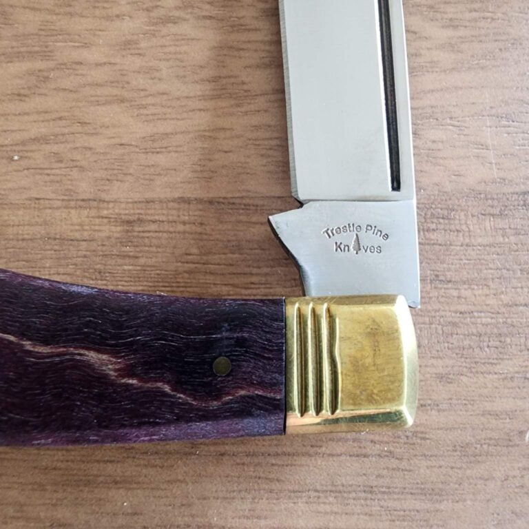 Trestle Pine Gunflint Purple Curly Maple P2 knives for sale