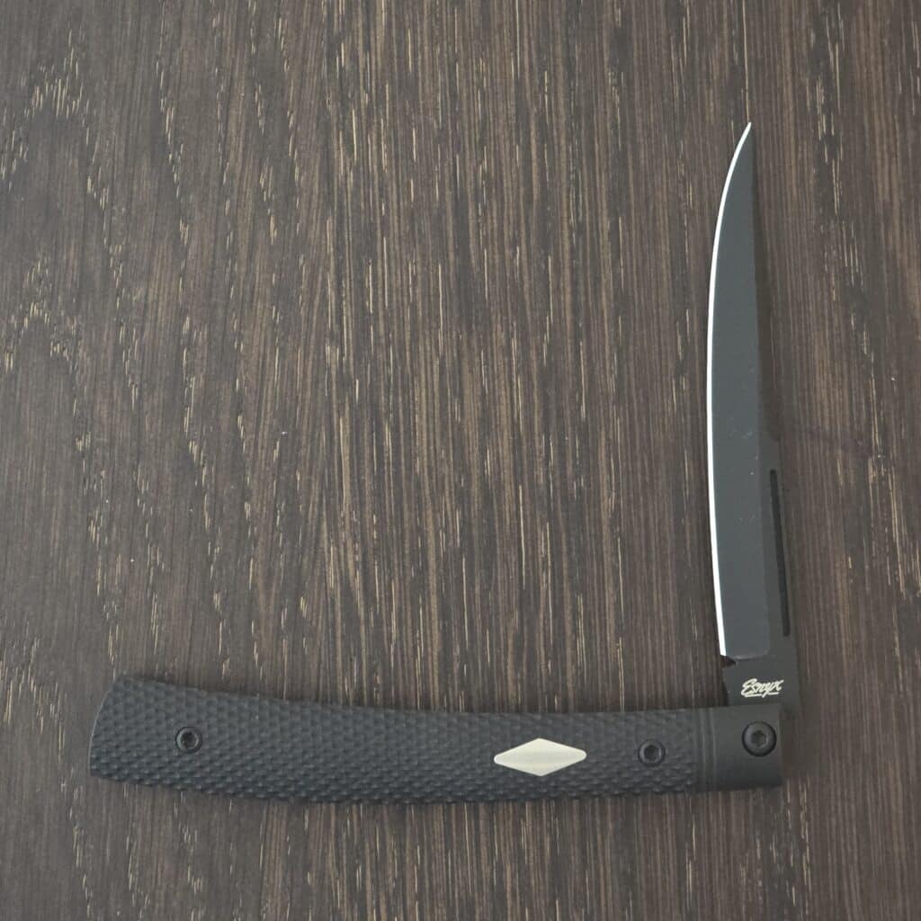 Esnyx Barracuda Slip Joint with Black G10 and Diamond Texture Inlay, Black PVD Titanium Handle -M390 knife for sale