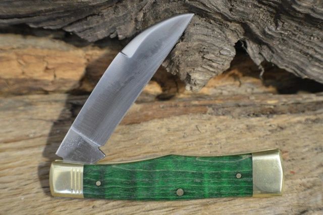 Trestle Pine Gunflint Green Curly Maple knives for sale