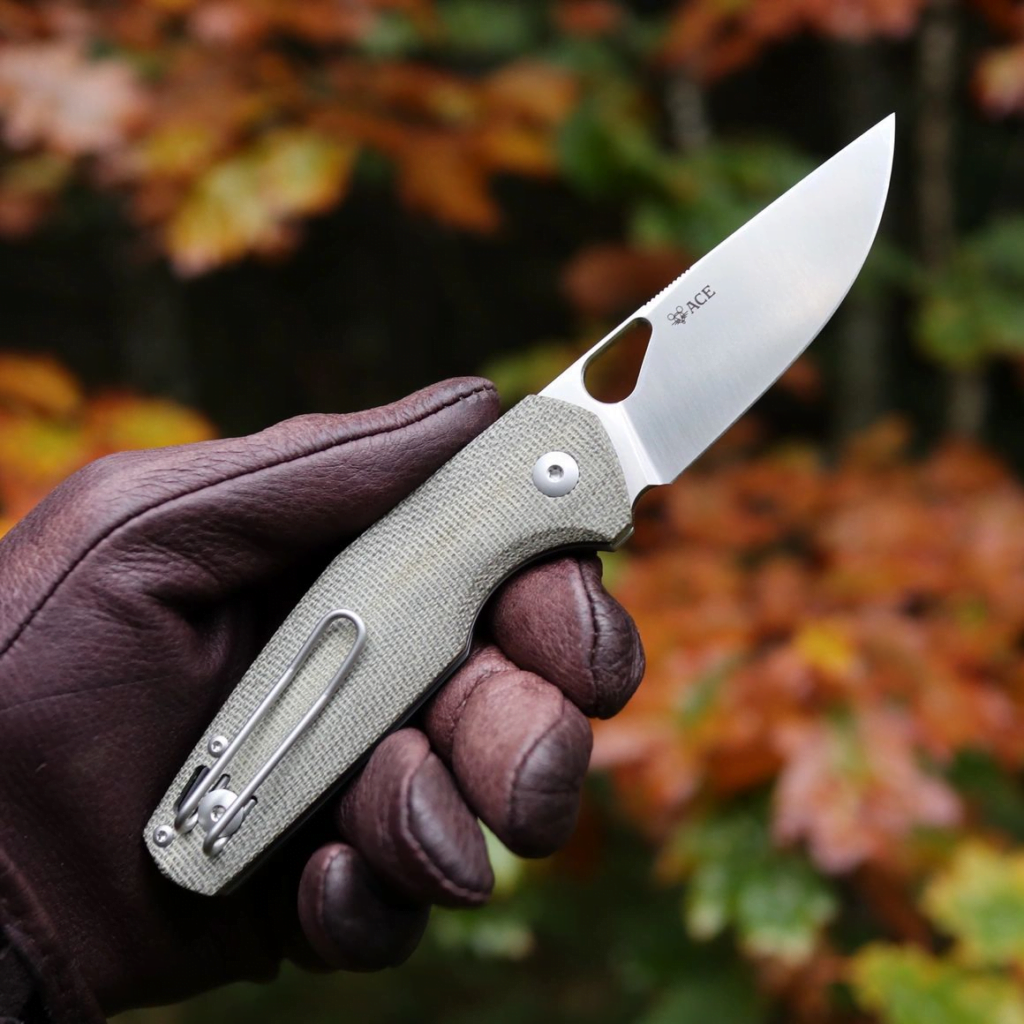 Giant Mouse ACE Nimbus V2-Green Canvas Micarta knives for sale