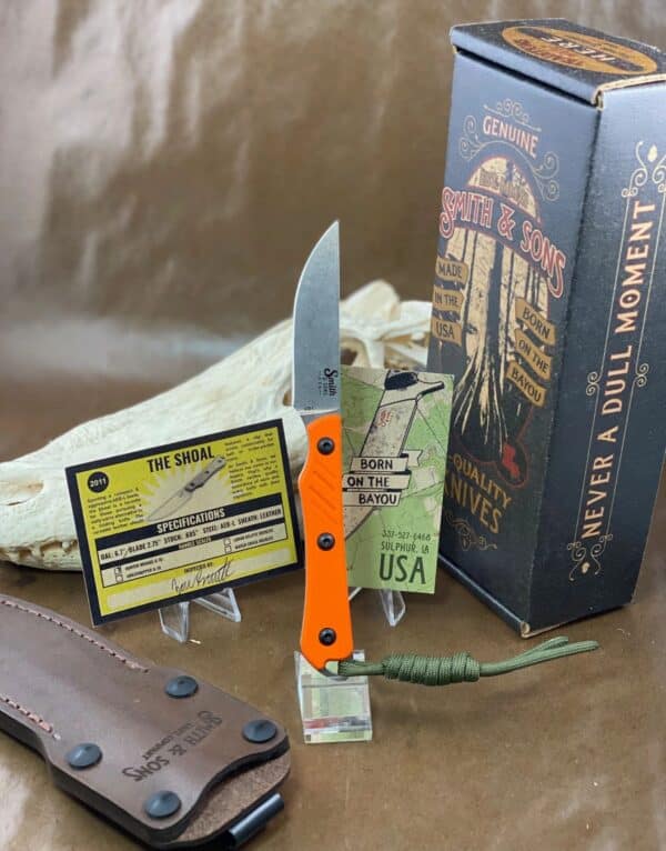 Smith & Sons SHOAL Fixed Blade in Orange G10 with Leather Sheath knives for sale