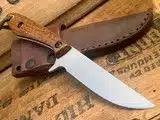Smith & Sons SPUR Fixed Blade in Brown Burlap Micarta with Leather Sheath knives for sale