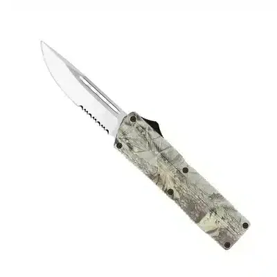 CobraTec Lightweight Woodland Camo OTF Serrated Drop Point knives for sale