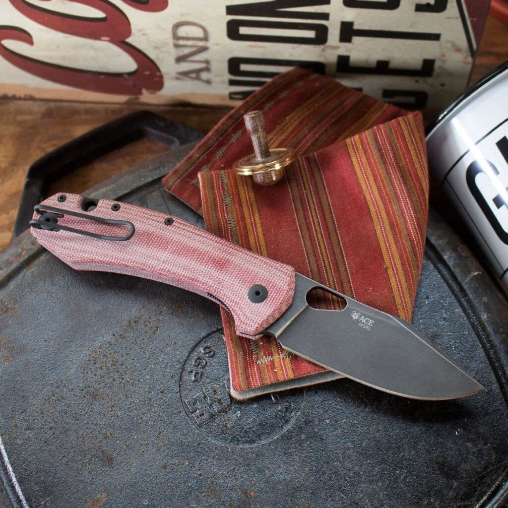 Giant Mouse ACE Grand-Red Canvas Micarta PVD knives for sale