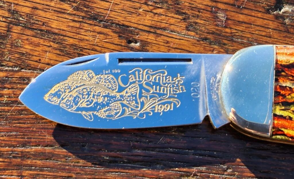 1991 Fight'n Rooster Solingen German sleeve board sunfish toenail knife knives for sale