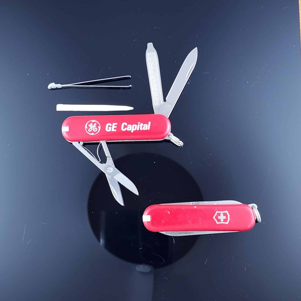 Victorinox Swiss Army Knife Red with Advertising (gently used) knives for sale