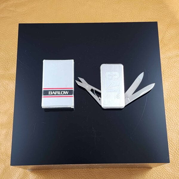 Vintage Stainless Steel CAT advertising money clip with knife, file, and scissors knives for sale