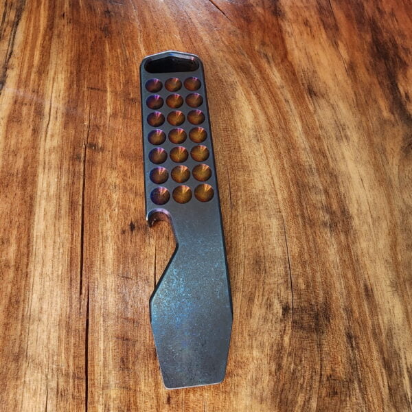 Titanium Mini Pry Bar with Beautiful Heat Treat Patina knives for sale