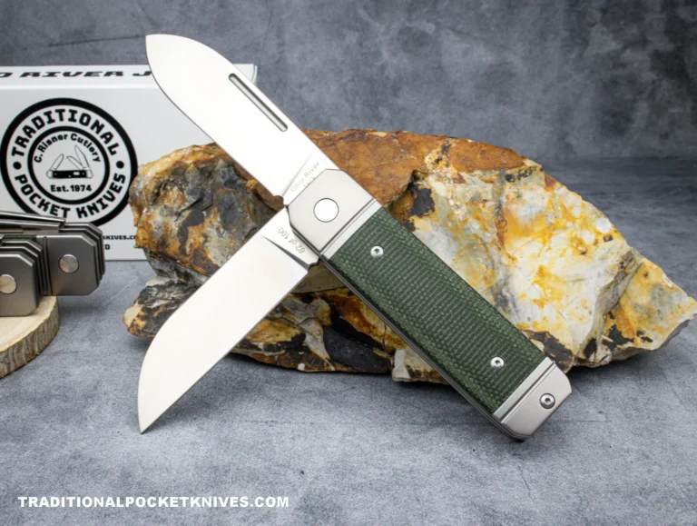 C Risner Ohio River Jack Double Blade Green Canvas Micarta