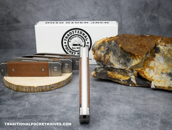C Risner Ohio River Jack Single Spearpoint Natural Canvas Micarta