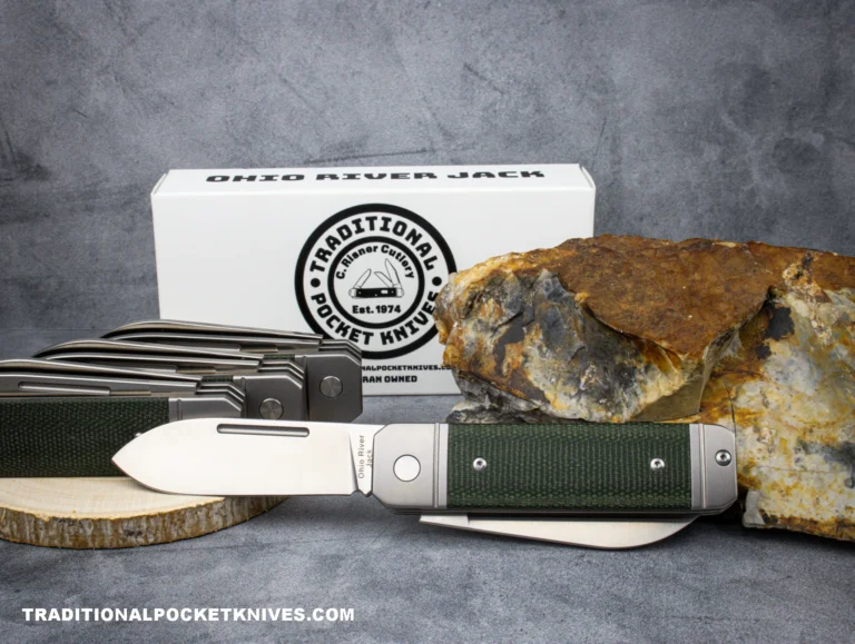 C Risner Ohio River Jack Double Blade Green Canvas Micarta