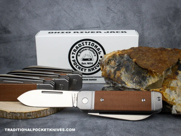 C Risner Ohio River Jack Double Blade Natural Canvas Micarta