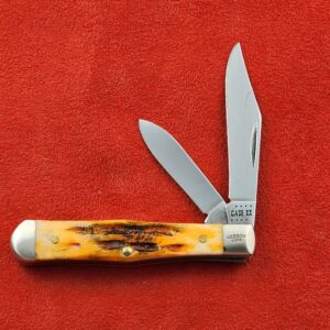 Case XX  Red Orange Maple Burl Wood Smooth Half Whittler 7208 in Damascus