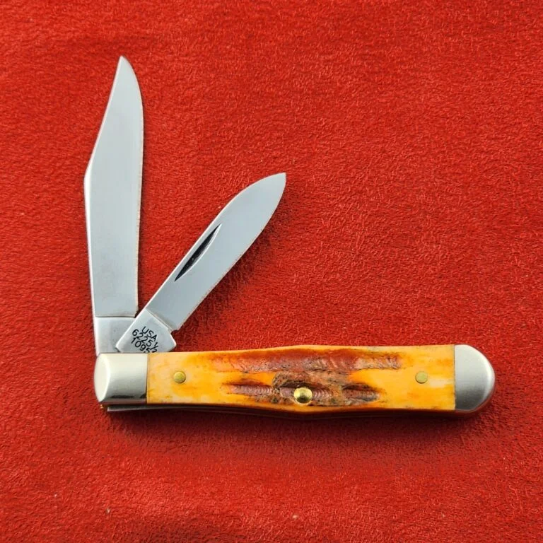 Case XX  Red Orange Maple Burl Wood Smooth Half Whittler 7208 in Damascus