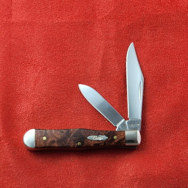 Case XX  Red Orange Maple Burl Wood Smooth Half Whittler 7208 in Damascus