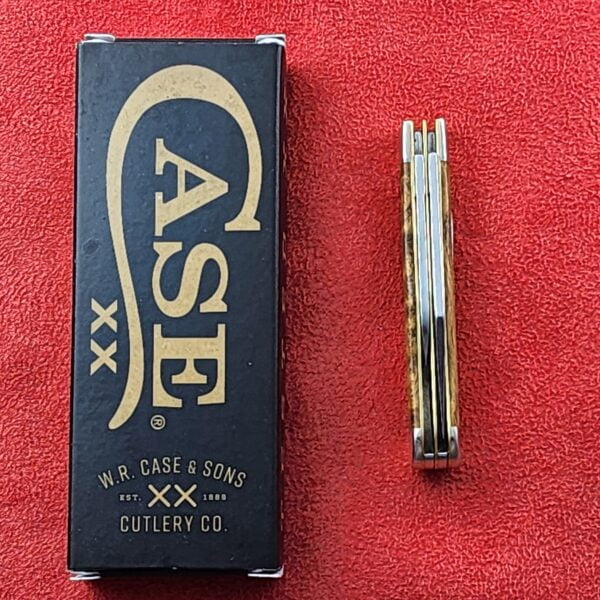 Case XX  Red Orange Maple Burl Wood Smooth Half Whittler 7208 in Damascus