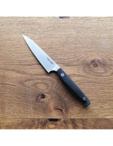 Bradford Paring Knife in 3D Microtextured Black G-10 and AEB-L Steel with Leather Sheath