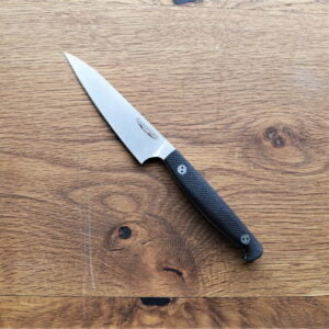 Bradford Paring Knife in 3D Microtextured Black G-10 and AEB-L Steel with Leather Sheath