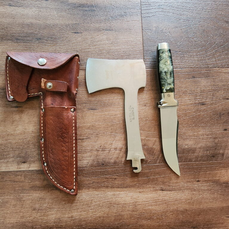 Case XX USA Green Onyx made 1920-1935 Vintage knife/hatchet set in excellent condition. knives for sale