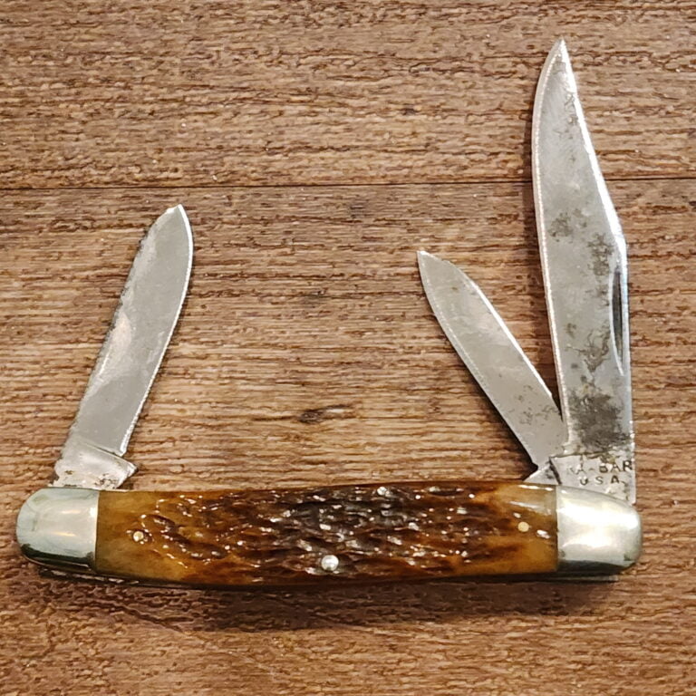 Ka-Bar Knives USA Vintage 3 Blade Folder in Brown Jigged Bone knives for sale