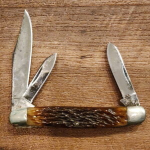 Ka-Bar Knives USA Vintage 3 Blade Folder in Brown Jigged Bone knives for sale