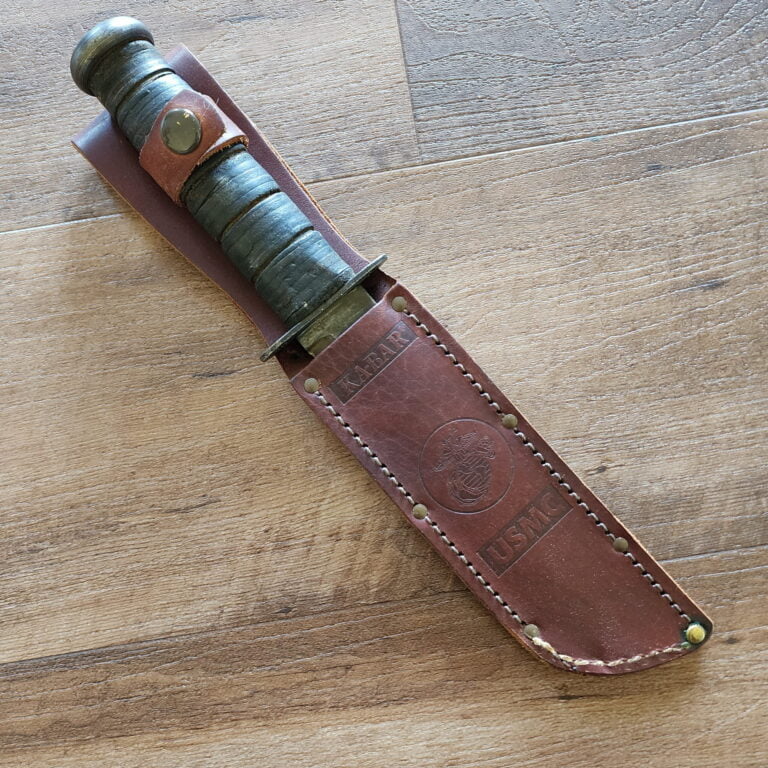 Ka-Bar Knives USA MK 2 Vintage USMC Fixed Blade in Stacked Leather knives for sale