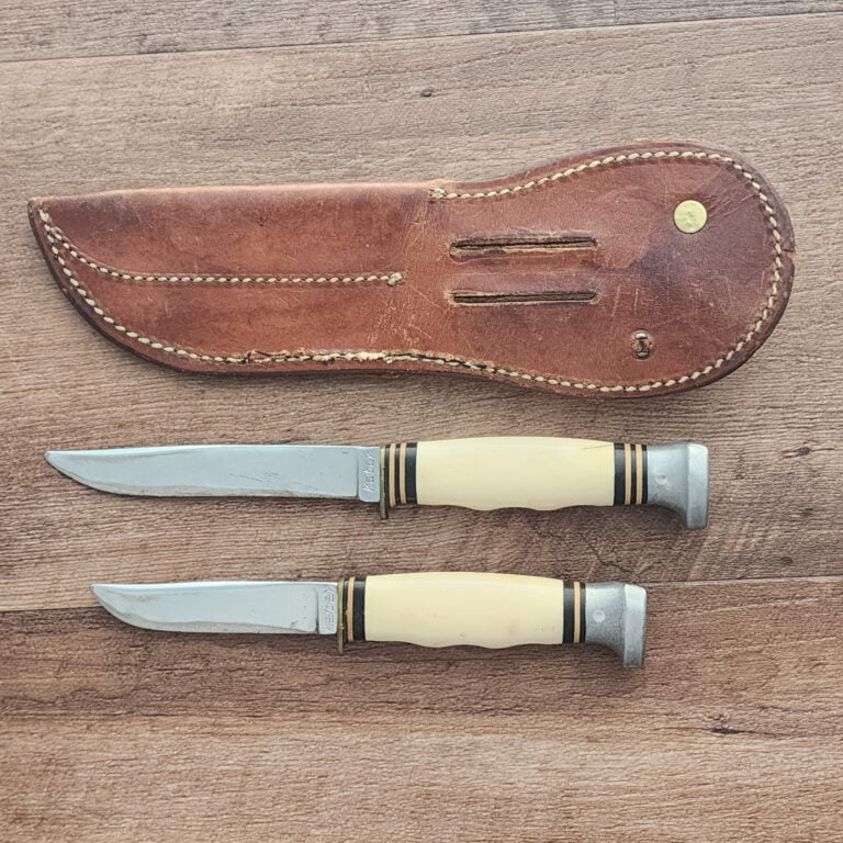 Ka-Bar Knives USA Vintage 2 Knife Set with Leather Sheath knives for sale