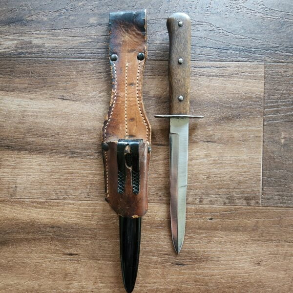WWII German Luftwaffe Air Trooper Boot Knife with Original Scabbord and Rare Leather Frog