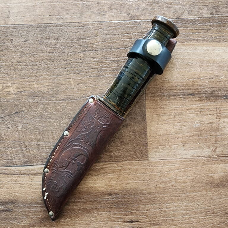 Western USA Vintage Sheath Knife in Stacked Leather knives for sale